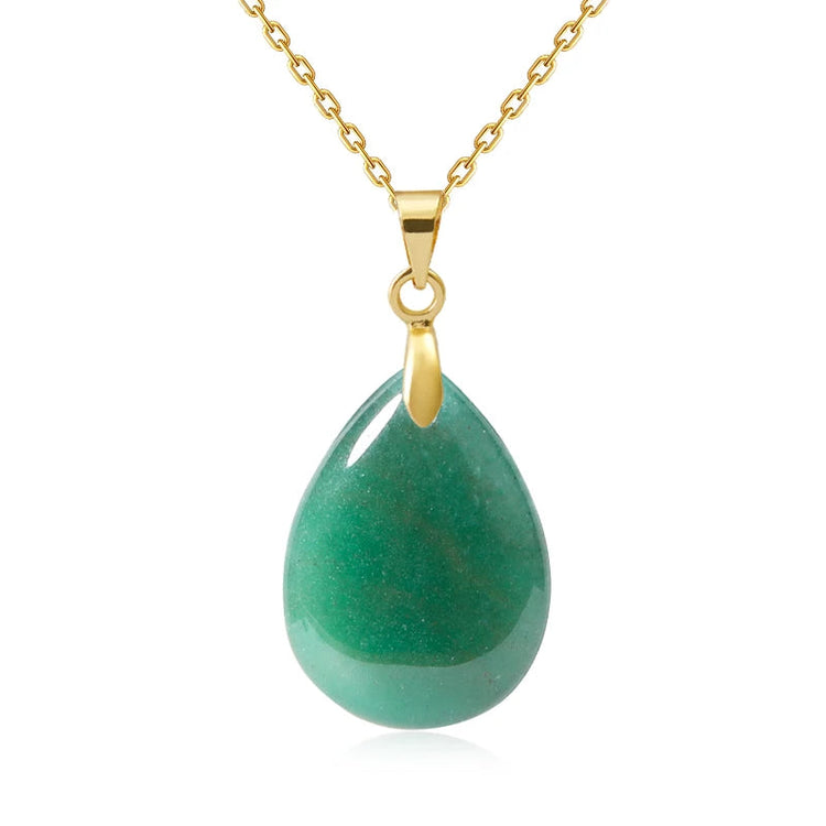 New Fashion Natural Stone Crystal Pendant Teardrop Simple Pendant Necklace Earrings Making Jewelry With Chain collar PlatiNum