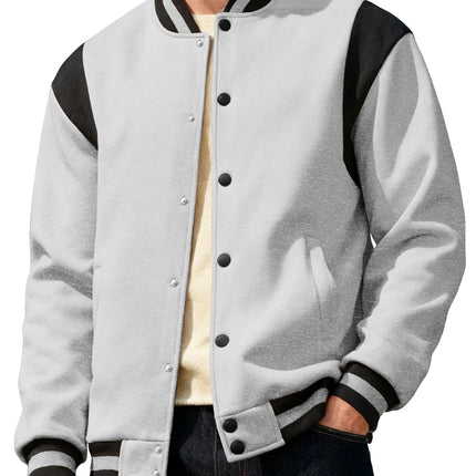 Men Color Block Varsity Jacket Fleece Lined Long Sleeve Button Baseball Coat Retro Swag Streetwear Casual Outerwear Y2K Clothes