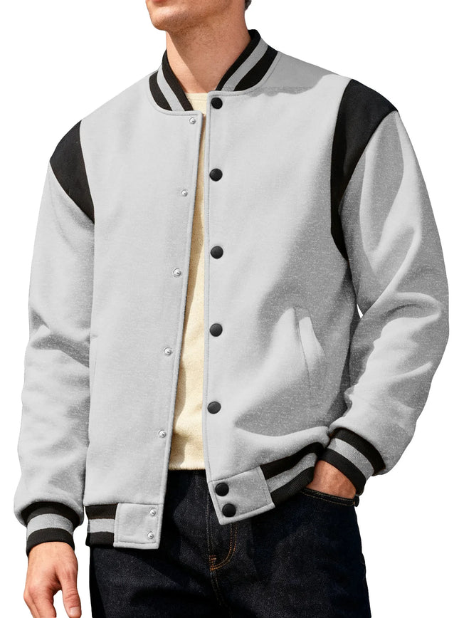 Men Color Block Varsity Jacket Fleece Lined Long Sleeve Button Baseball Coat Retro Swag Streetwear Casual Outerwear Y2K Clothes