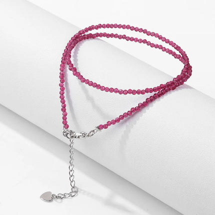 Mini Stone Beaded Necklace 2mm Faceted Natural Agat Quartzs Necklaces Female Fashion Party Choker for Women Girls Jewelry Gift PlatiNum