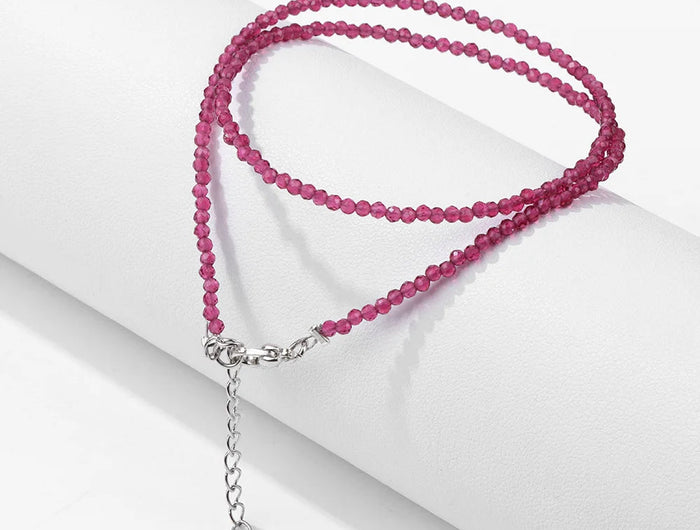 Mini Stone Beaded Necklace 2mm Faceted Natural Agat Quartzs Necklaces Female Fashion Party Choker for Women Girls Jewelry Gift PlatiNum
