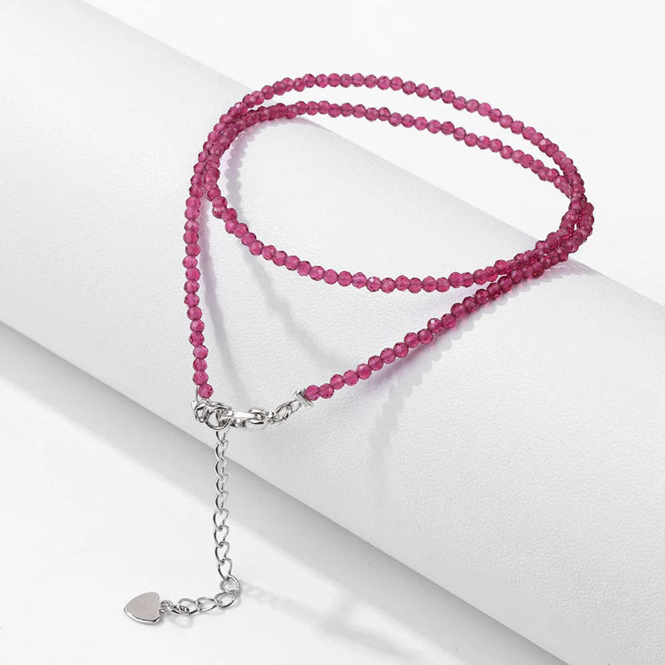 Mini Stone Beaded Necklace 2mm Faceted Natural Agat Quartzs Necklaces Female Fashion Party Choker for Women Girls Jewelry Gift PlatiNum
