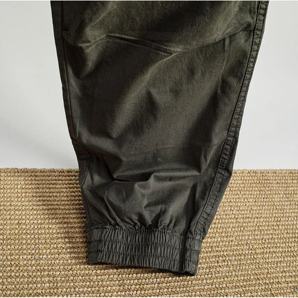 Men Elastic Drawstring Waist Jogger Cargo Pants Multi Button Pockets Vintage Washed Tapered Ankle Cuff Casual Street Trousers