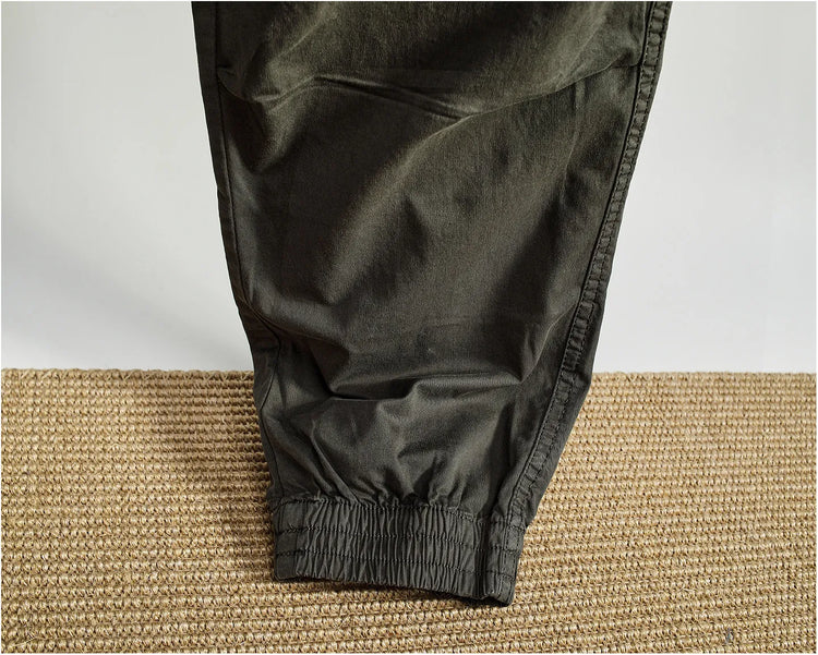 Men Elastic Drawstring Waist Jogger Cargo Pants Multi Button Pockets Vintage Washed Tapered Ankle Cuff Casual Street Trousers