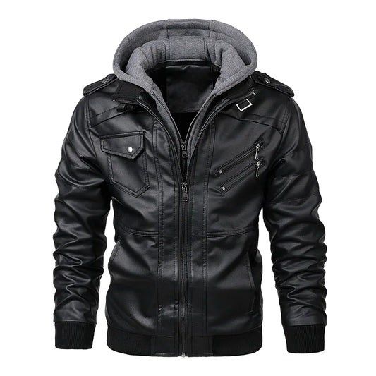 KB New Men's Leather Jackets Autumn Casual Motorcycle PU Jacket Biker Leather Coats Brand Clothing EU Size SA722 black