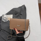 Luxury Crossbody Bag Solid Color PU Wing Logo Design Lightweight Magnetic Adjustable Chain Strap Handbag for Travel Commute PlatiNum