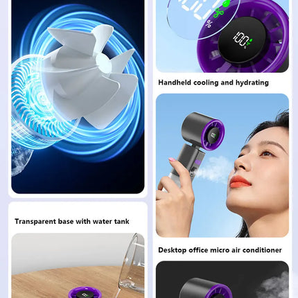 Ventilatore Portatile a Spruzzo con Vento Forte e Nebulizzatore d'Acqua, Ventilatore Portatile Silenzioso con Nebulizzazione, Ventilatore Pieghevole Ricaricabile USB di Piccole Dimensioni