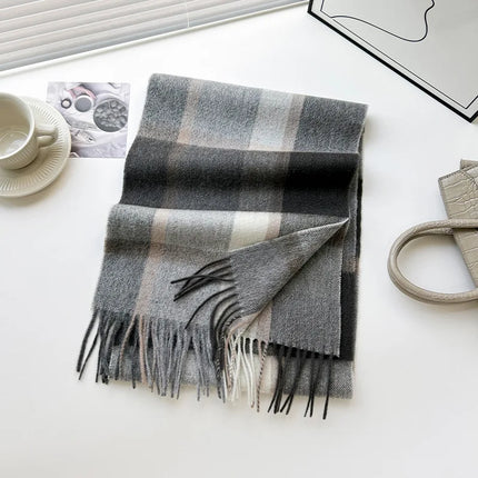 High Quality 100% Pure Wool Scarf Women Classic Chic  Autumn Winter Colorful Plaid Tassel Warm Muffler Female Thermal Shawl Lady