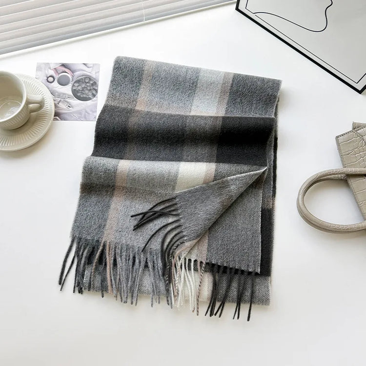 High Quality 100% Pure Wool Scarf Women Classic Chic  Autumn Winter Colorful Plaid Tassel Warm Muffler Female Thermal Shawl Lady