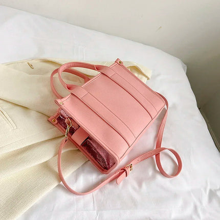 Sequins Top-Handle Bags Fashion PU Leather Shoulder Bag Large Capacity Travel Handbag Women Trendy Casual Satchel Tote Purse PlatiNum