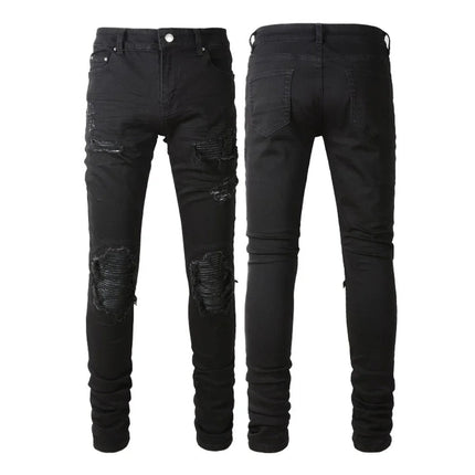 Skinny Hole Jeans for Men Vintage Pencil Pants Straight Ankle Length Trousers Washed Distressed Denims 2024 Autumn Streetwear PlatiNum