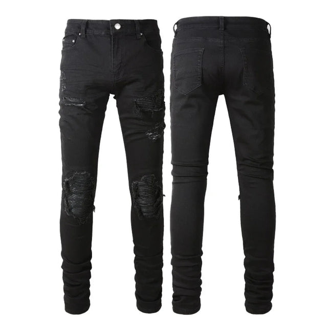 Skinny Hole Jeans for Men Vintage Pencil Pants Straight Ankle Length Trousers Washed Distressed Denims 2024 Autumn Streetwear PlatiNum