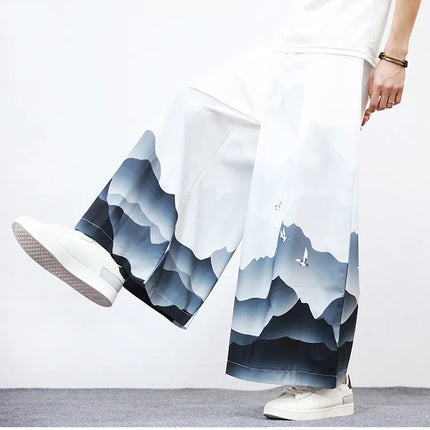 Nuovi Pantaloni da Uomo con Stampa Tradizionale a Gru, Stile Cinese Vintage, Pantaloni Harem Estivi, Pantaloni Larghi Hanfu Oversize da Uomo