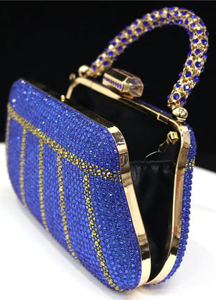 Popular In Nigeria Exquisite Evening Bags With Diamond Design Fashion Handle Clutch Rhinestone Embellished Long Chain Bag PlatiNum