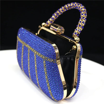 Popular In Nigeria Exquisite Evening Bags With Diamond Design Fashion Handle Clutch Rhinestone Embellished Long Chain Bag PlatiNum