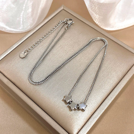Cute Triple Color Star Beads Necklace for Women Girls Fashion Gold Plated Stainless Steel Charm Necklaces Waterproof Jewelry PlatiNum