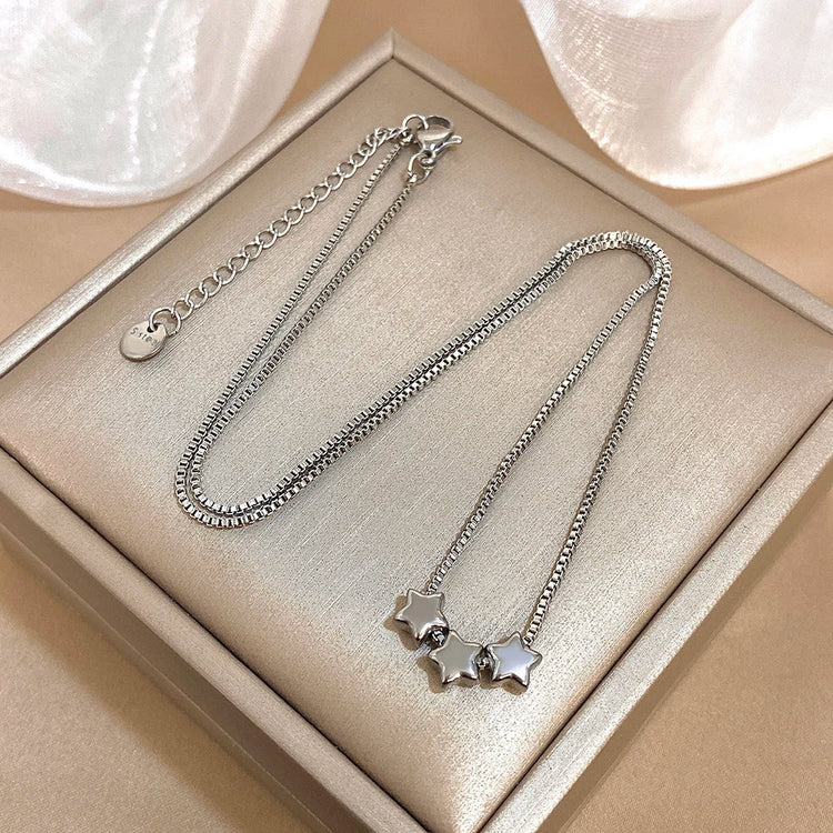 Cute Triple Color Star Beads Necklace for Women Girls Fashion Gold Plated Stainless Steel Charm Necklaces Waterproof Jewelry PlatiNum