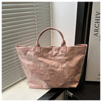 Tote Bag, Retro Letter, Casual Versatile Handbag, Minimalist Transparent, Simple, Commuter, Large-capacity Bag for Women PlatiNum