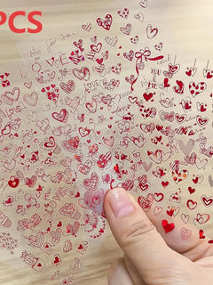 8pc 3D Mixed Color Heart Nail Stickers Valentines' Day Sweet Red Pink Love Selfadhesive Nail Decoration Decals Manicure 2027