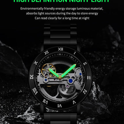 AKDPN Men's Watches Automatic Mechanical Stainless Steel Men's Wrist Watch Skeleton Automatic Watches for Man Watch Montre Homme