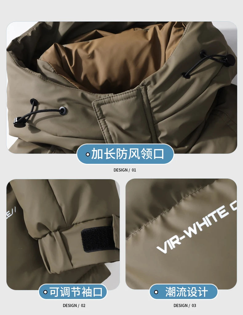 2024 Piumino corto con cappuccio, piumino da uomo in tinta unita, caldo cappotto casual in piuma d'anatra bianca