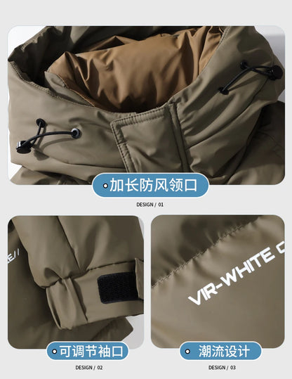 2024 Piumino corto con cappuccio, piumino da uomo in tinta unita, caldo cappotto casual in piuma d'anatra bianca