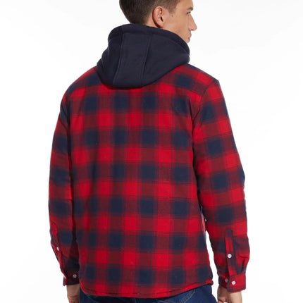 TACVASEN Men's Flannel Shirt Jacket with Removable Hood Plaid Quilted Lined Winter Coats Thick Hoodie Outwear Man Fleece Shirts