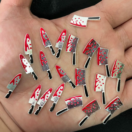 10Pcs Halloween Fake Weapons with Blood Nail Charms Bloody Horror Metal Nail Art Decorations Manicure Accessories Punk Jewelry *