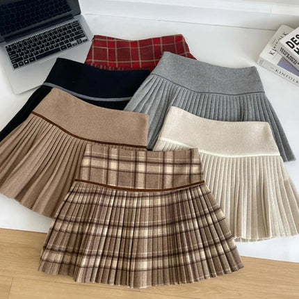 Plaid Pleated Mini Skirt Thick Wool Short Skirt High Waist Box-pleat Miniskirt for Women Teen-girl Preppy Style Outfit PlatiNum
