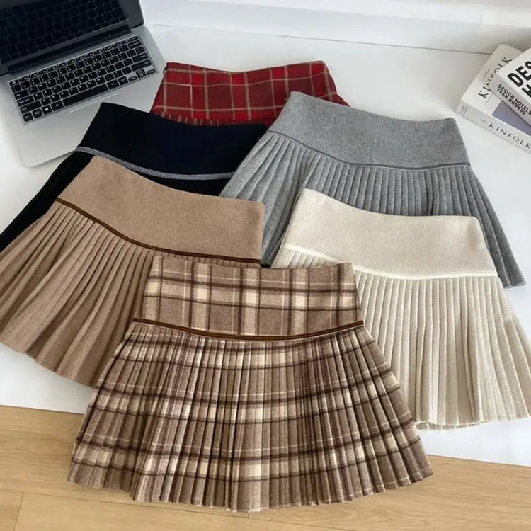 Plaid Pleated Mini Skirt Thick Wool Short Skirt High Waist Box-pleat Miniskirt for Women Teen-girl Preppy Style Outfit PlatiNum