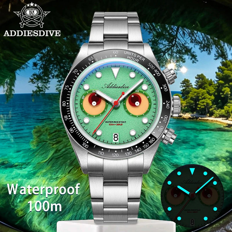 ADDIESDIVE Luxury Men's Watch AD2557 VK64 Quartz Chronograph 40mm Ceramic Bezel BGW9 Luminous 100M Waterproof Fashion Watch