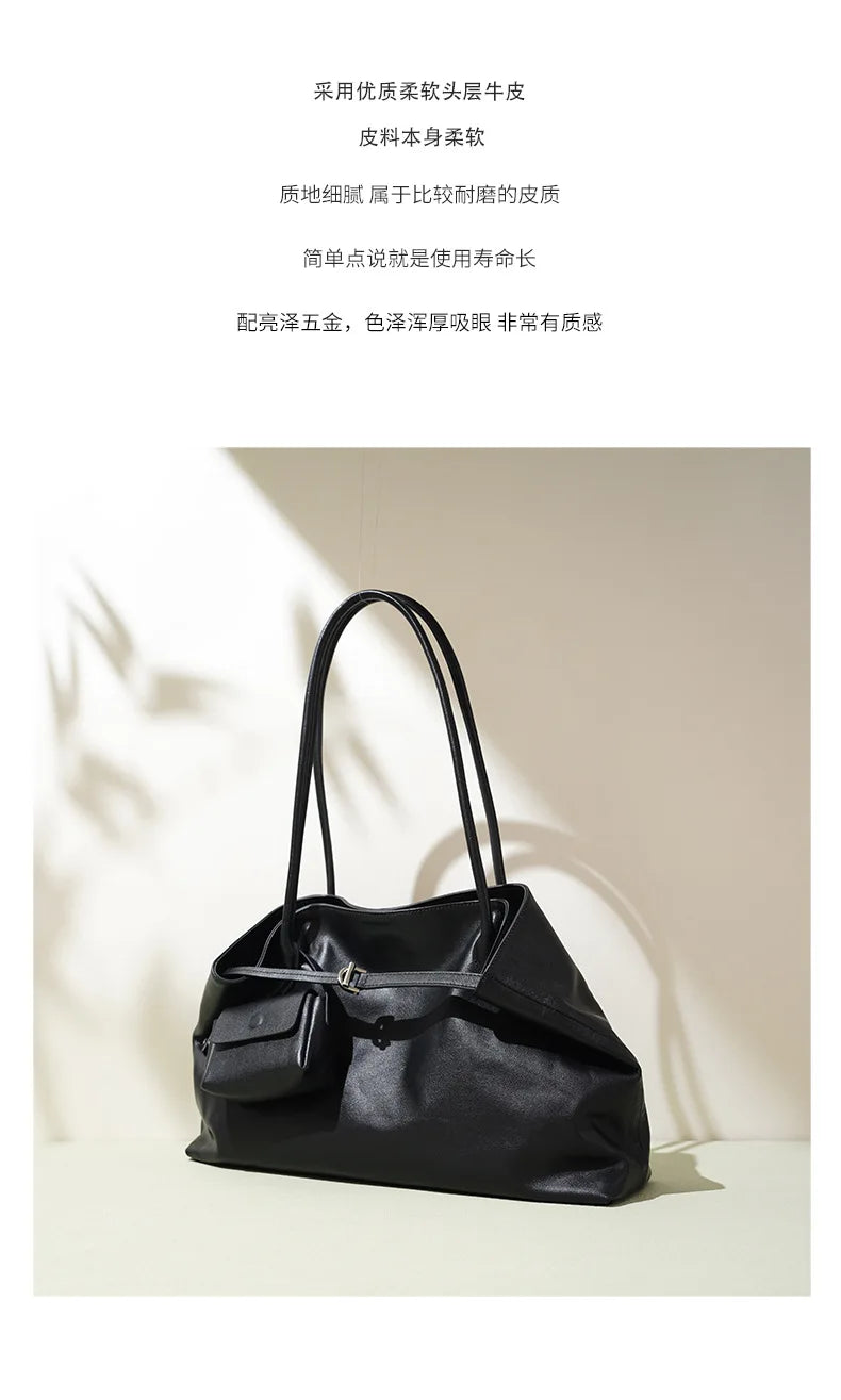 Motingsome Oversized Natural Leather Woman Bags 2025 New Fashion Handbag and Purses Large Capacity Commuter Bag Casual Tote