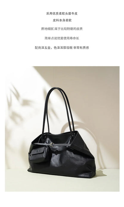 Motingsome Oversized Natural Leather Woman Bags 2025 New Fashion Handbag and Purses Large Capacity Commuter Bag Casual Tote