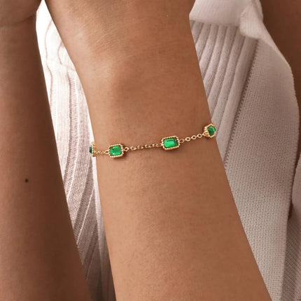 Retro Green Zircon Pendant Necklace For Women, Crystal Stone Chain Stainless Steel Gold Plated Luxury Birthday Gifts PlatiNum