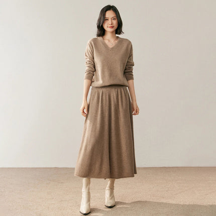 High quality Women's 100% Cashmere High Waisted Umbrella Skirt Autumn Winter Elastic Knitted Fabric Breathable Warm Soft Comfort PlatiNum