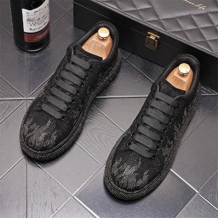 New Style Luxury Men's High Hip-hop Casual Shoes Men Black Fashion Rivets Shoes Italy Fashion Leisure Driving Loafers