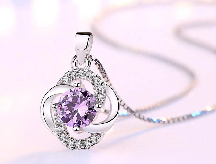 Collane e pendenti da donna in argento sterling 925 con ametista a forma di fiore, gioielli alla moda per matrimoni e feste. PlatiNum
