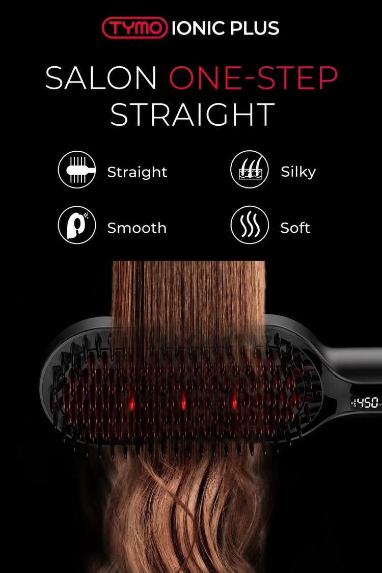 TYMO IONIC PLUS Straightening Brush, Professional Hair Straightener, LCD Display, Fast Heating, Anti-Burn, Fast Styling Hair Too