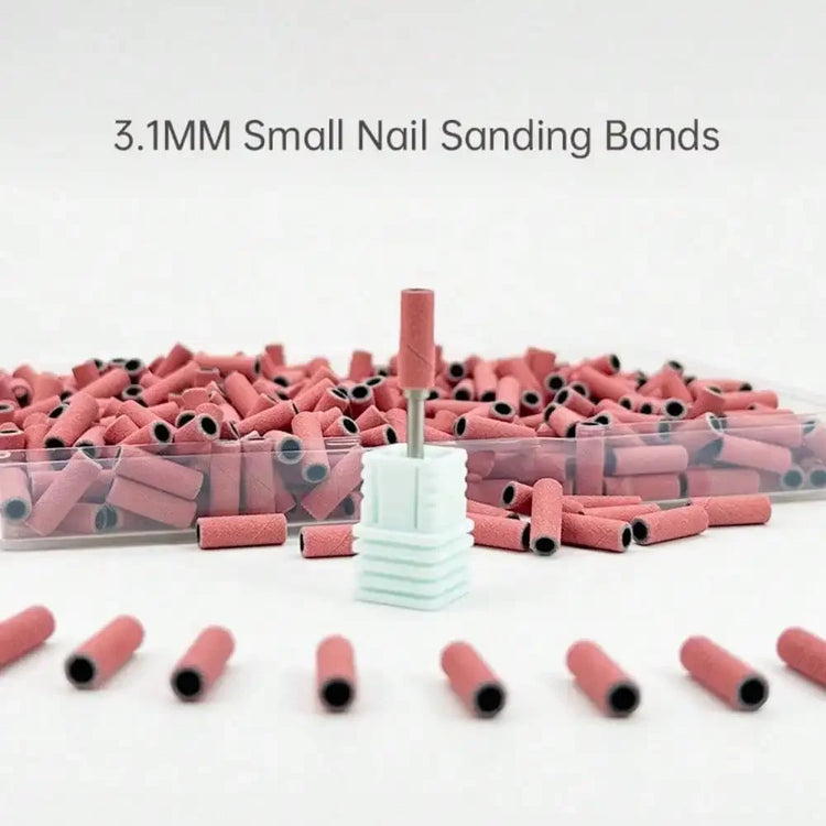 500PCS 3MM Small Mini Nail Sanding Bands With 1PC Spring Mandrel For Nail Drill #180 Grit Nail Sanding Band Bulk For Salons Manicure