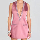 Abito Estivo da Donna con Scollo a V Profondo, Vestito Sexy Mini per Feste, Elegante Abito Senza Man