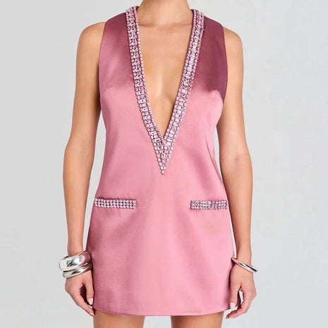 Robe d'été pour femme avec col en V profond, robe courte sexy pour les fêtes, robe élégante sans manches