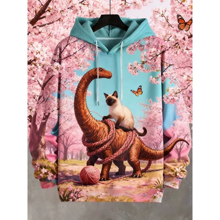 2026 Funny Dinosaur Cat Solider 3d Print Hoodies Men Women Fashion Oversized Hoodie Sweatshirt Animal Coat Sweats Mens Clothing