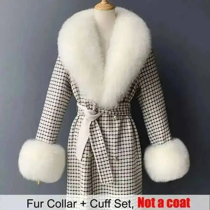 Real Fur Collar And Cuffs Set Winter Coat Accessories Women Fluffy Large Fur Shawl Neak Warm Fox Fur Scarf Furry Scarves Female
