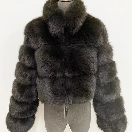 ZADORIN Fashion Cropped Faux Fur Coat Woman Warm Stand Fur Collar Slim Fluffy Fur Jacket Woman Tops Winter Fur Coats Streetwear