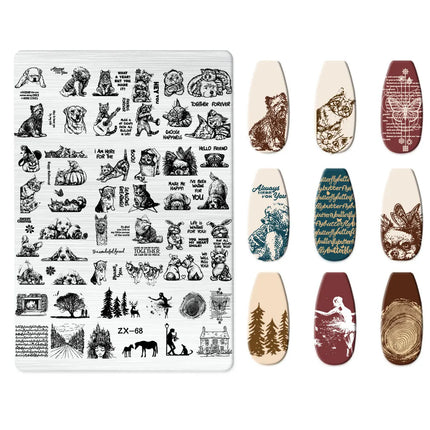 Flowers Love Nail Stamping Newspaper Splice Theme Irregular Stamping Plates Letter Nail Art Printing Stencil Tool Big Size Tools