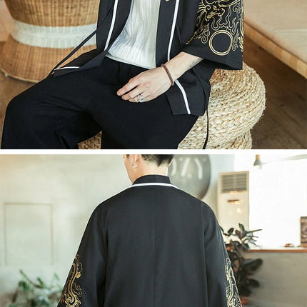 Japan Samurai Shirt uomo ricamato Kimono giapponese manica corta Cardigan uomo estate sottile moda Casual Yukata Cardigan Top uomo