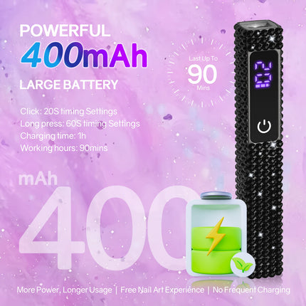 Handheld Mini  UV LED Nail Lamp With Diamonds Portable Nail Dryer Rechargeable 2-Timer Gel Curing Tool for On-the-Go Manicures