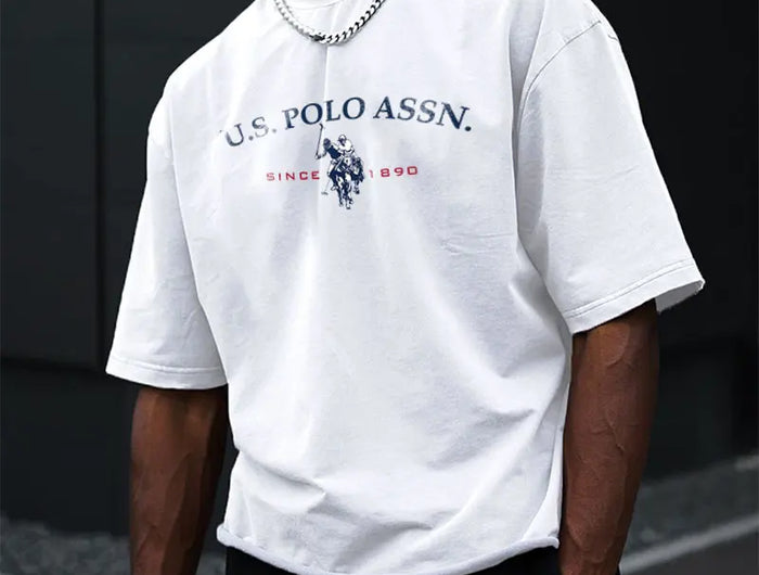 Men's Cotton T-Shirt Simple Style Polo Letter Graphic Print Casual Crew Neck Short Sleeve Men's Top Free Shipping