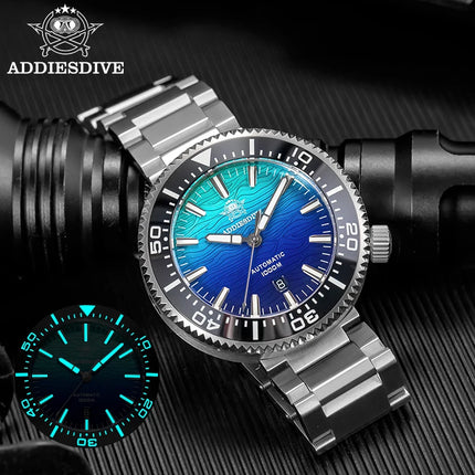 ADDIESDIVE Men Watch 100Bar Diver Fiery Sunset Cloud  8215 Sapphire Glass BGW9 Luminous Reloj Automatic Mechanical Watch AD2526