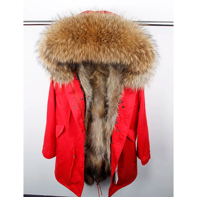 Maomaokong Natural Fur Lining Real Fur Coat Winter Jacket Women Raccoon Fur Collar Warm Thick Parkas Female Clothing